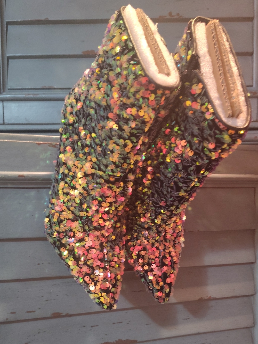Sequined Pointed-Toe Women's Boots - Multicolor